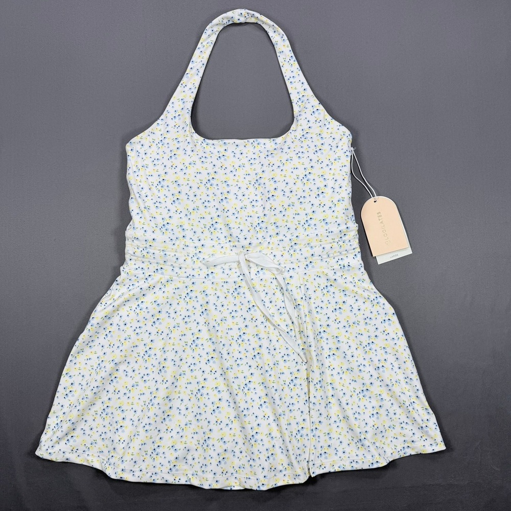 Blogilates Womens L White Floral Recycled Poly Game Set Match Tennis Dress
